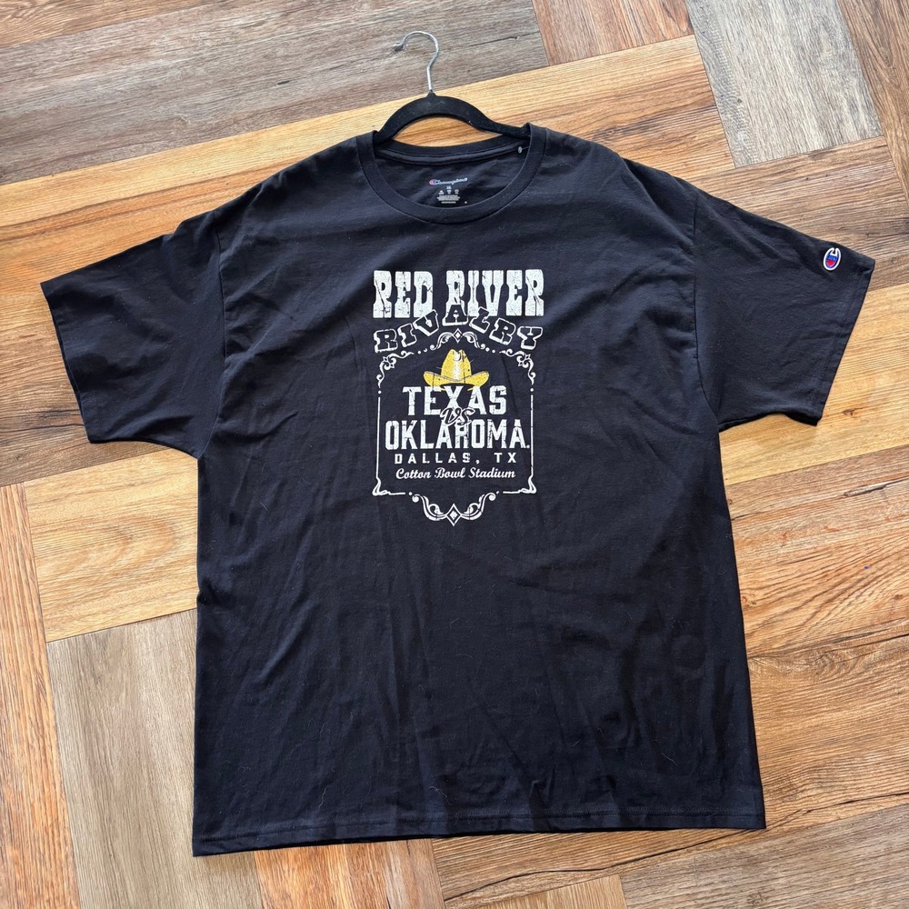 Champion Red River Rivalry Texas vs Oklahoma Dallas TX Graphic T-Shirt Black XL